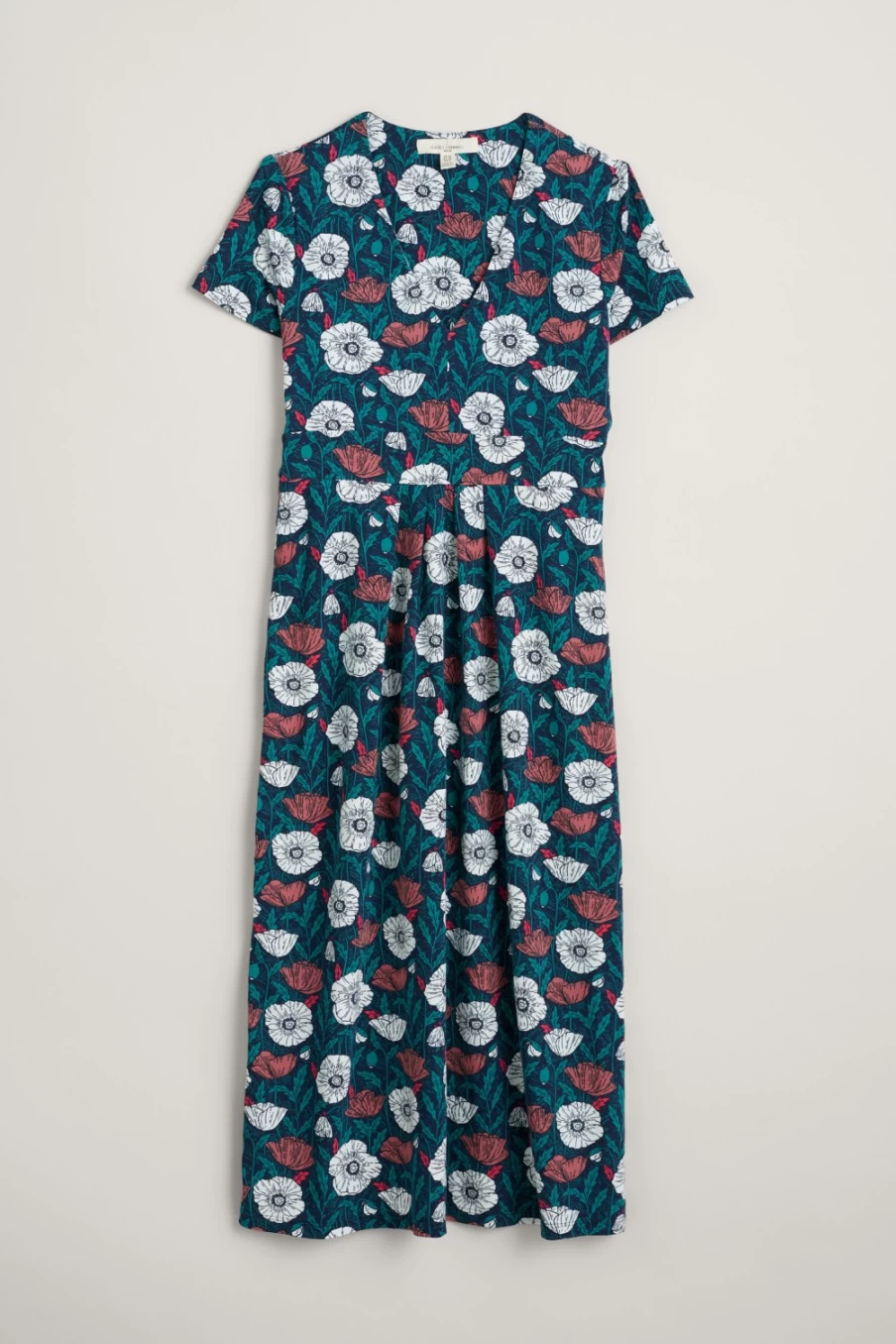 "Seasalt Cornwall Women's Floral V-Neck Midi Dress - Short Sleeve Bud Print Summer Dress"