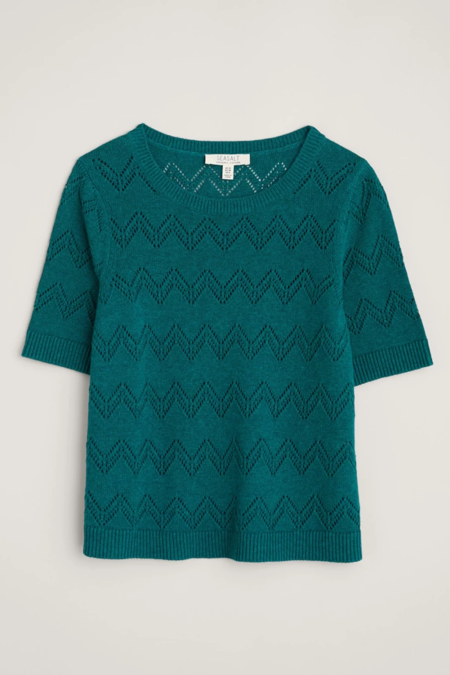 Seasalt Cornwall Women's Dark Wreckage Perran Bay Short Sleeve Pointelle Knit Jumper