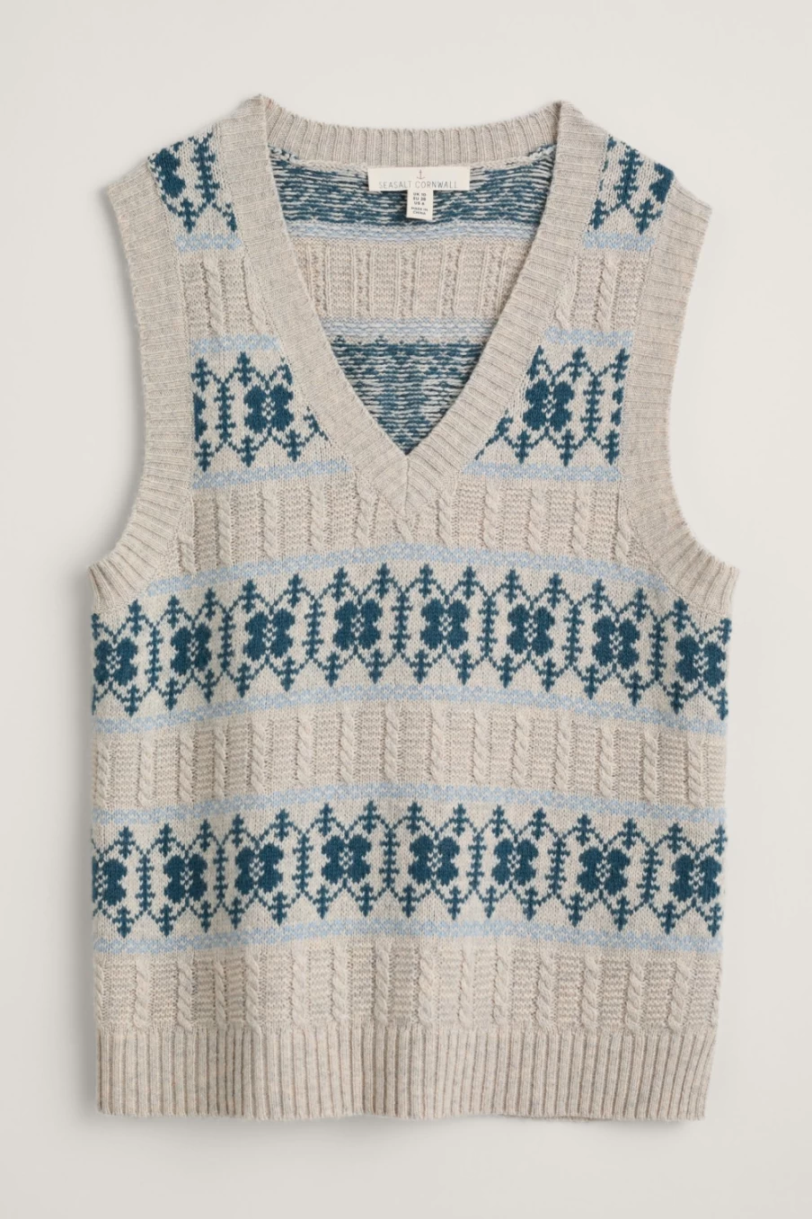 Seasalt Cornwall Women's Porcelain Aran Cornflower Fair Isle Vest