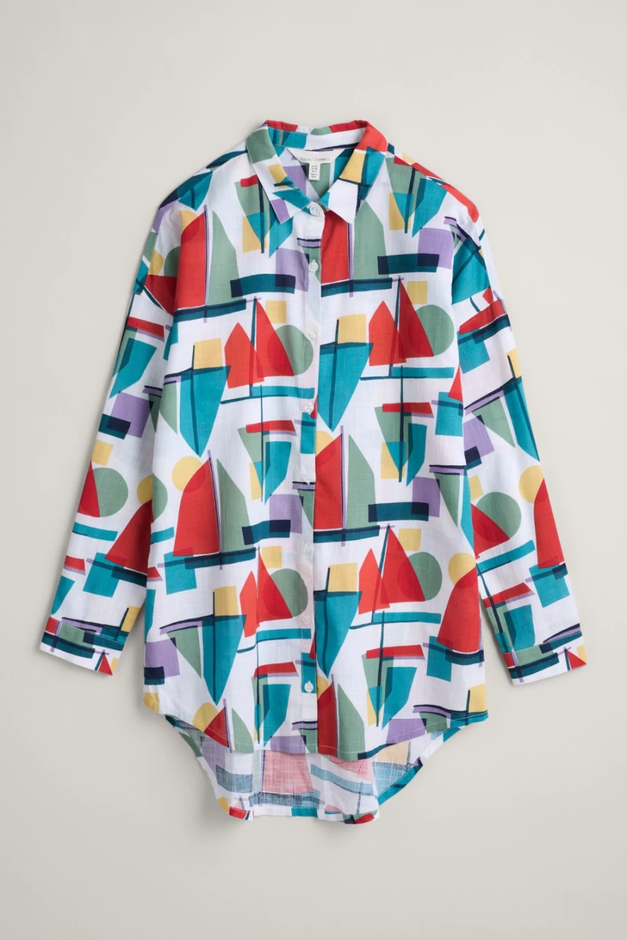 Seasalt Cornwall Women's Olive Villa Longline Shirt in Harbour Collage Mix