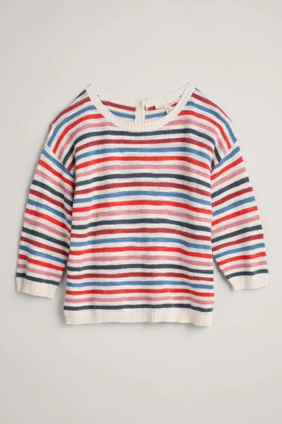 Seasalt Cornwall Women's Knavock Striped Jumper in Mini Cornish Ecru Orange Coral