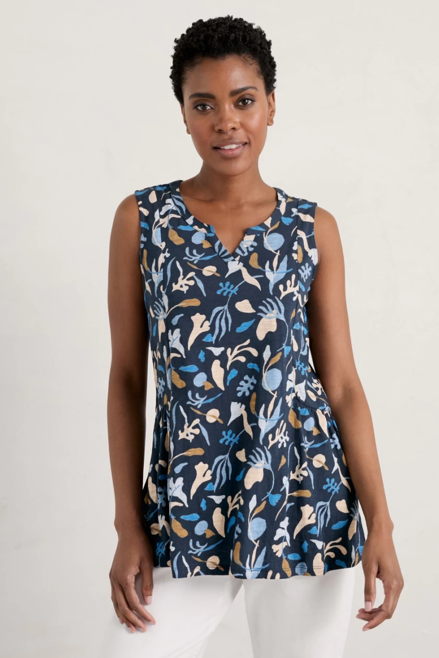 "Seasalt Cornwall Women's Flag Iris Jersey Vest Top in Seaweed Shapes Maritime"
