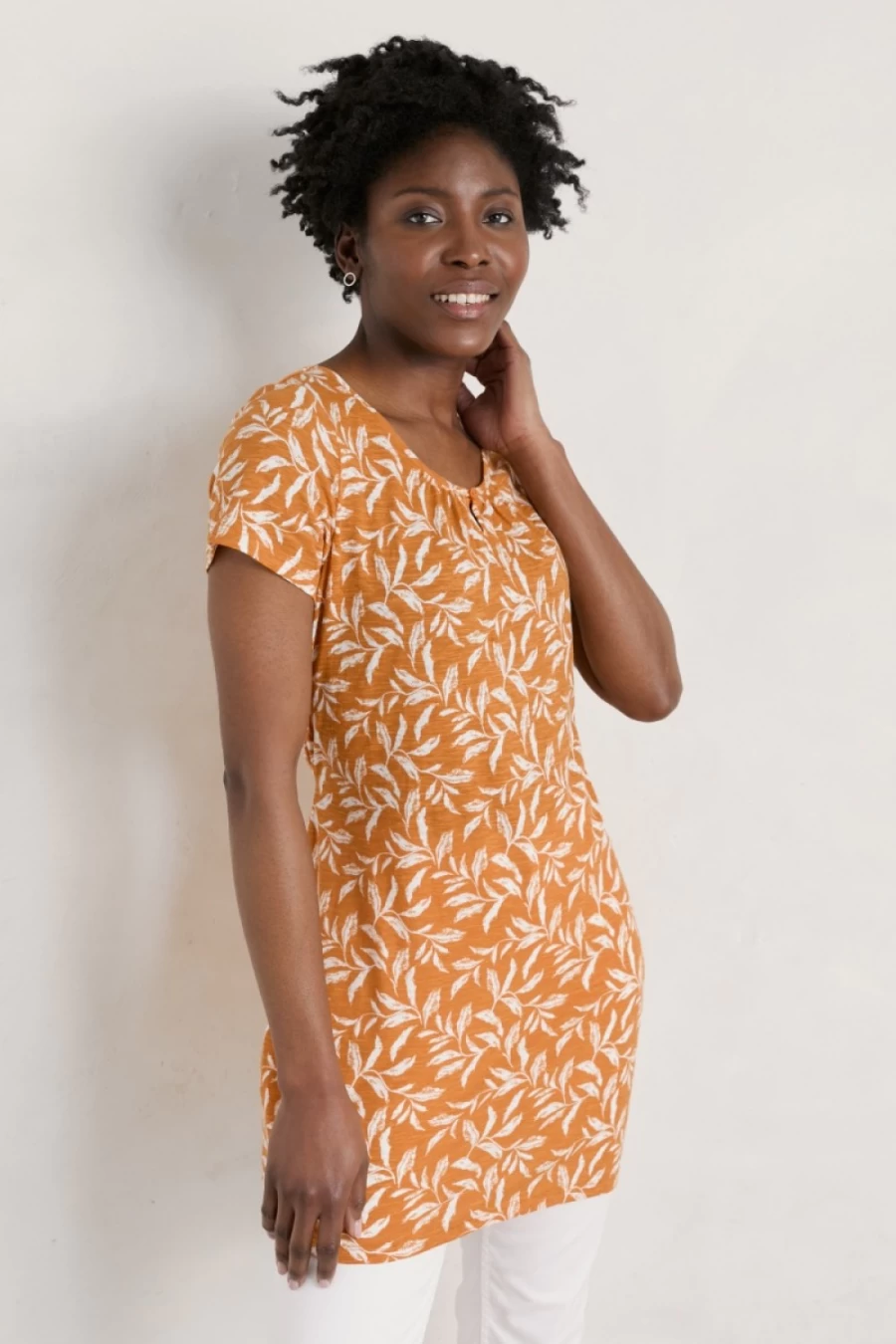 "Seasalt Cornwall Women's Smudged Leaves Spice Countryside Jersey Tunic Top"