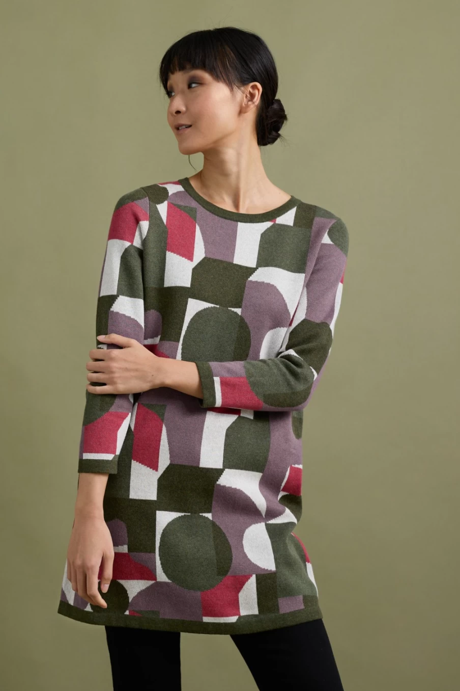 Seasalt Cornwall Women's Lamorna Abstract Hosta Mix Chalk Board Jacquard Tunic Top