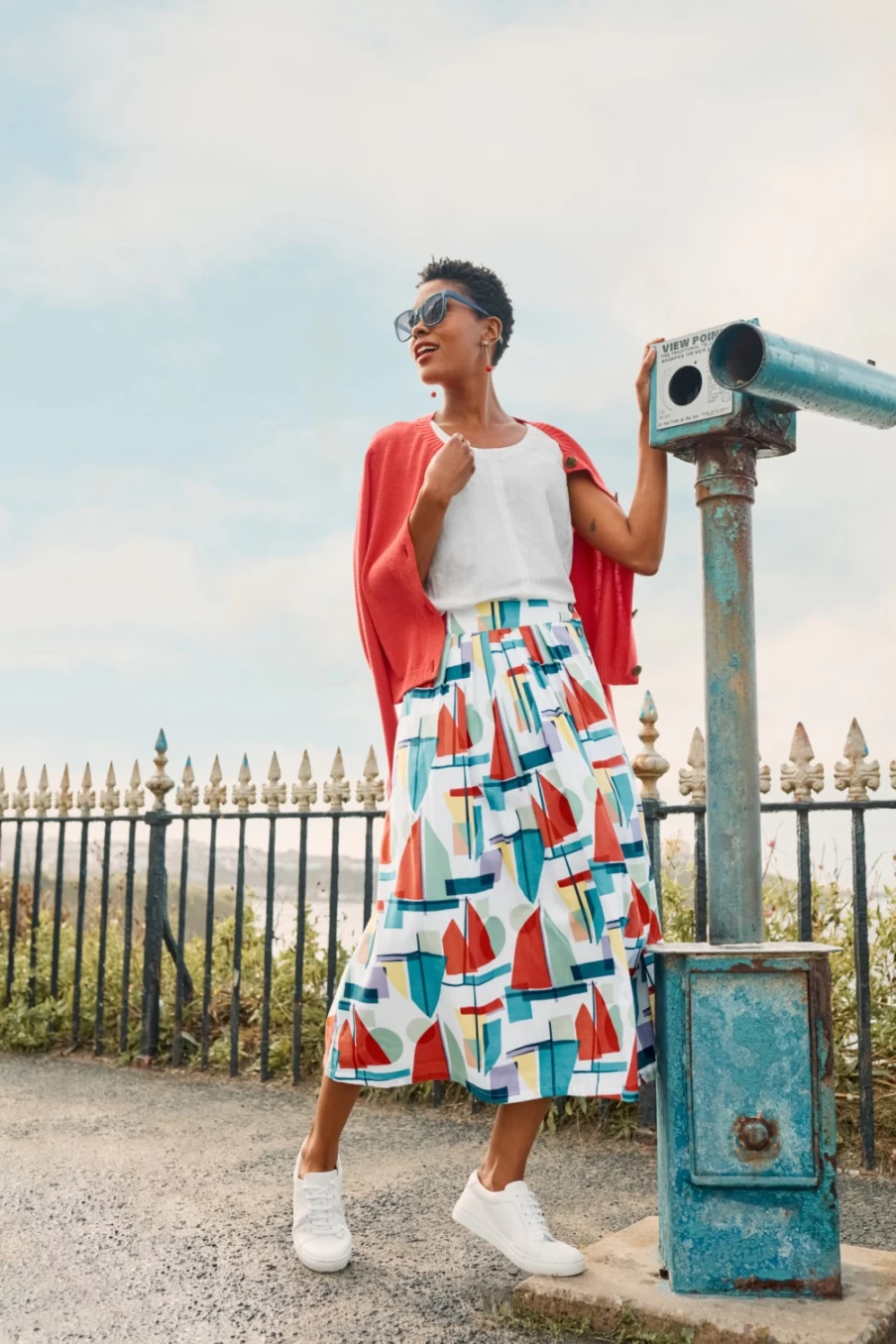 Seasalt Cornwall Women's A-Line Midi Skirt in Harbour Collage Mix - Cliff Road Style
