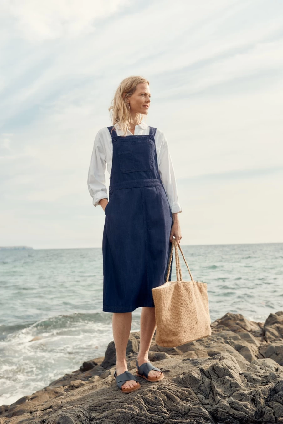Seasalt Cornwall Women's Dark Indigo Wash Cherrick Denim Pinafore Midi Dress
