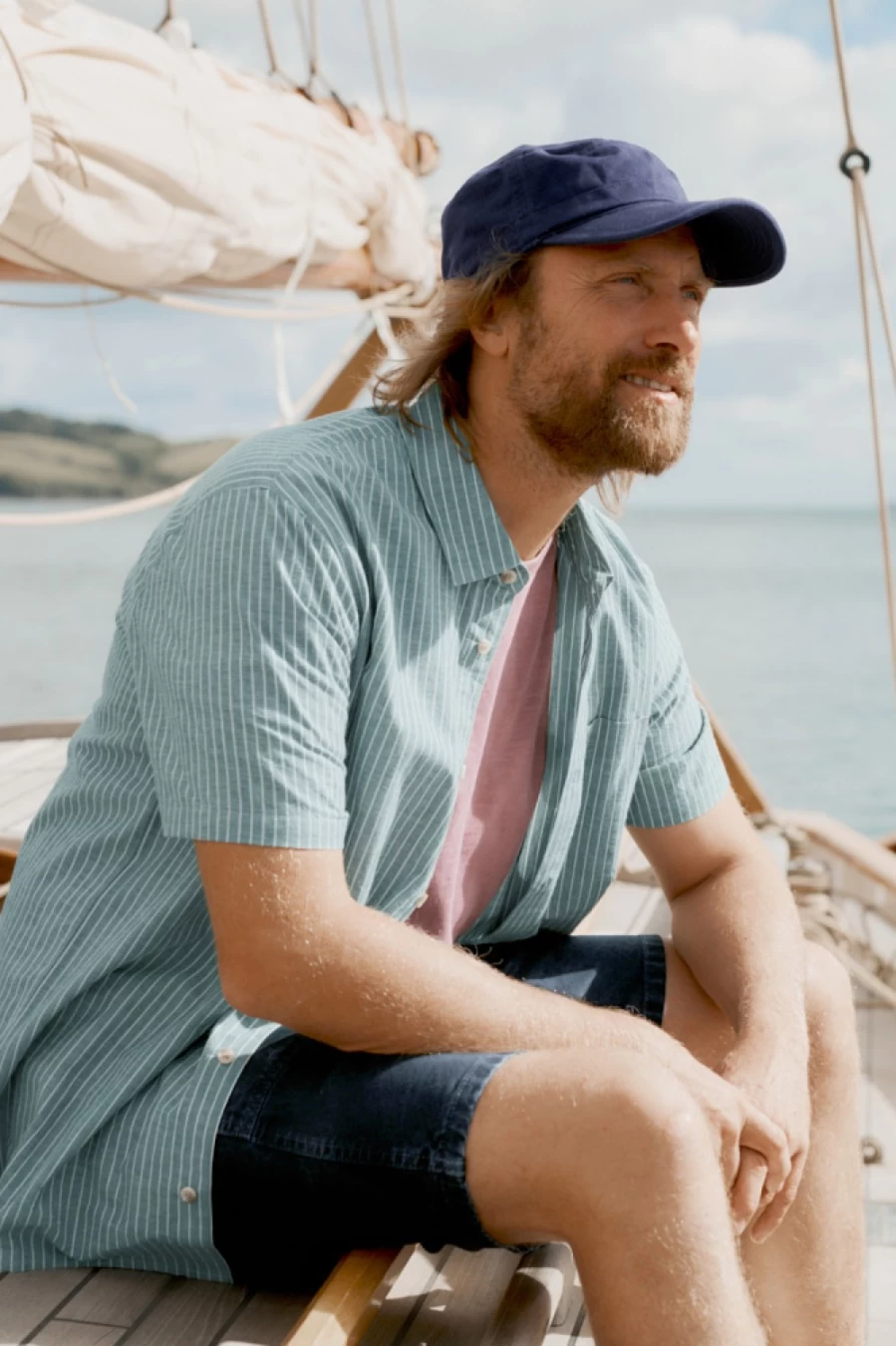 Men's Seasalt Cornwall Barley Tack Dusky Jade Striped Short Sleeve Shirt