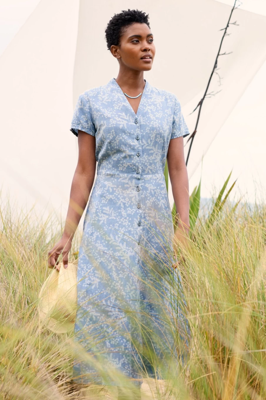Seasalt Cornwall Women's Carved Wood Midi Dress - Floral Print Boho Style Cotton Summer Dress