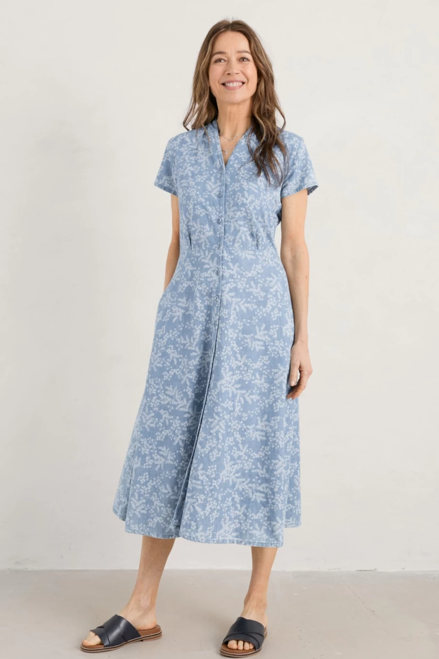 Seasalt Cornwall Women's Carved Wood Midi Dress - Floral Print Boho Style Cotton Summer Dress