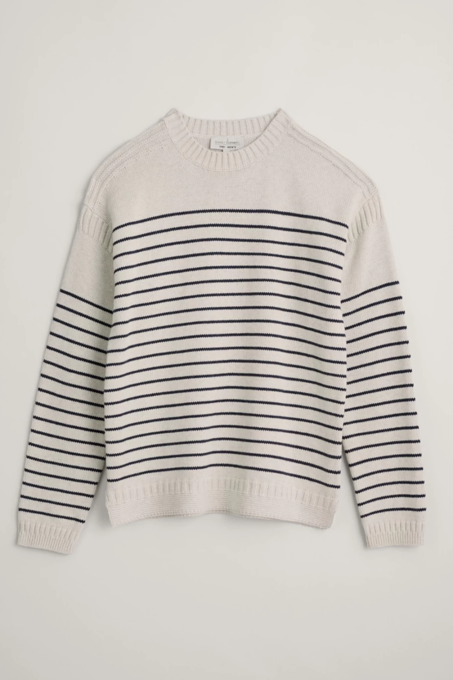 Men's Seasalt Cornwall Organic Cotton Boatneck Jumper - Kewney Breton Aran Inkwell