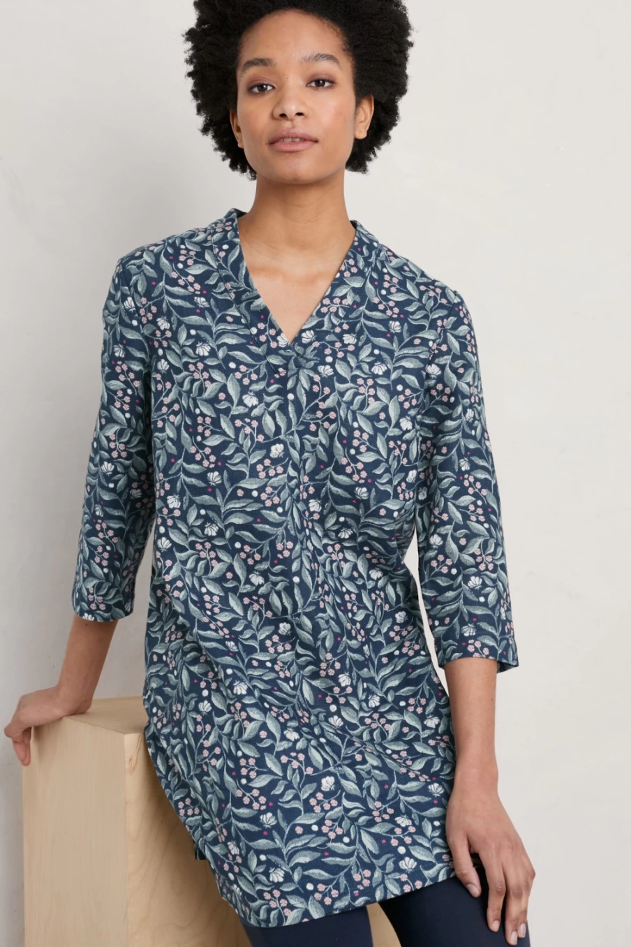 Seasalt Cornwall Women's Ceramic Floral Maritime Ramie Tunic - Curves Flow Style