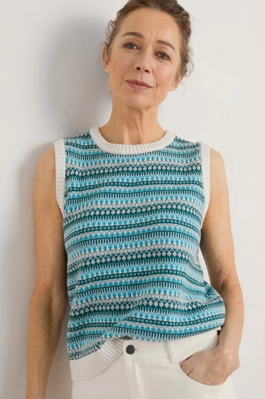 Seasalt Cornwall Women's Little Grebe Fair Isle Knit Vest - Stylish & Warm Winter Wear
