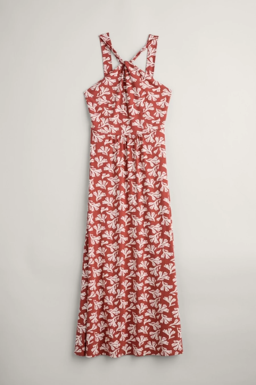Seasalt Cornwall Women's Collaged Seaweed Barn Red Halter Neck Maxi Dress - Faraway Sea Style