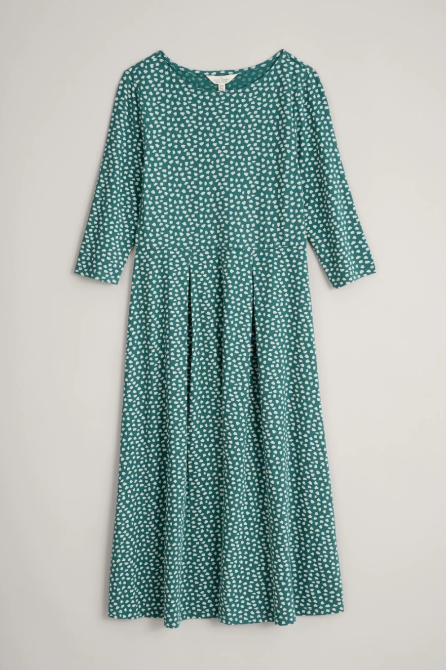 "Seasalt Cornwall Women's Wild Bouquet 3/4 Sleeve Midi Dress in Speckled Petals Studio Green"