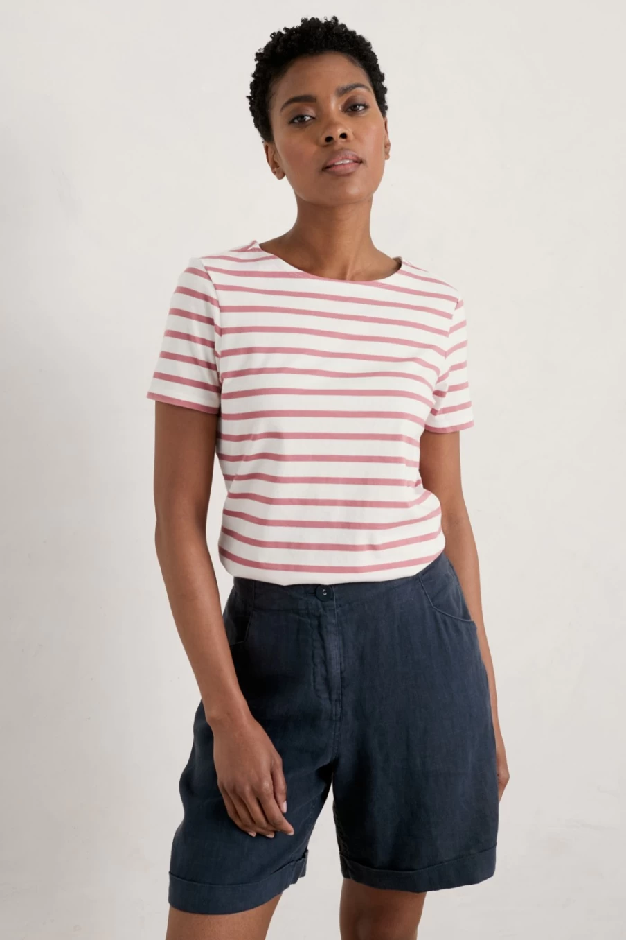"Seasalt Cornwall Women's Sailor Striped T-Shirt – Classic Navy & White Top"