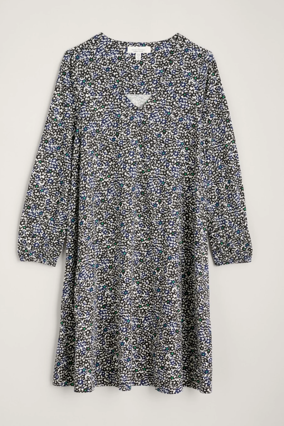 Seasalt Cornwall Women's Wave Wing Jersey Dress in Ditsy Silhouette Onyx Print