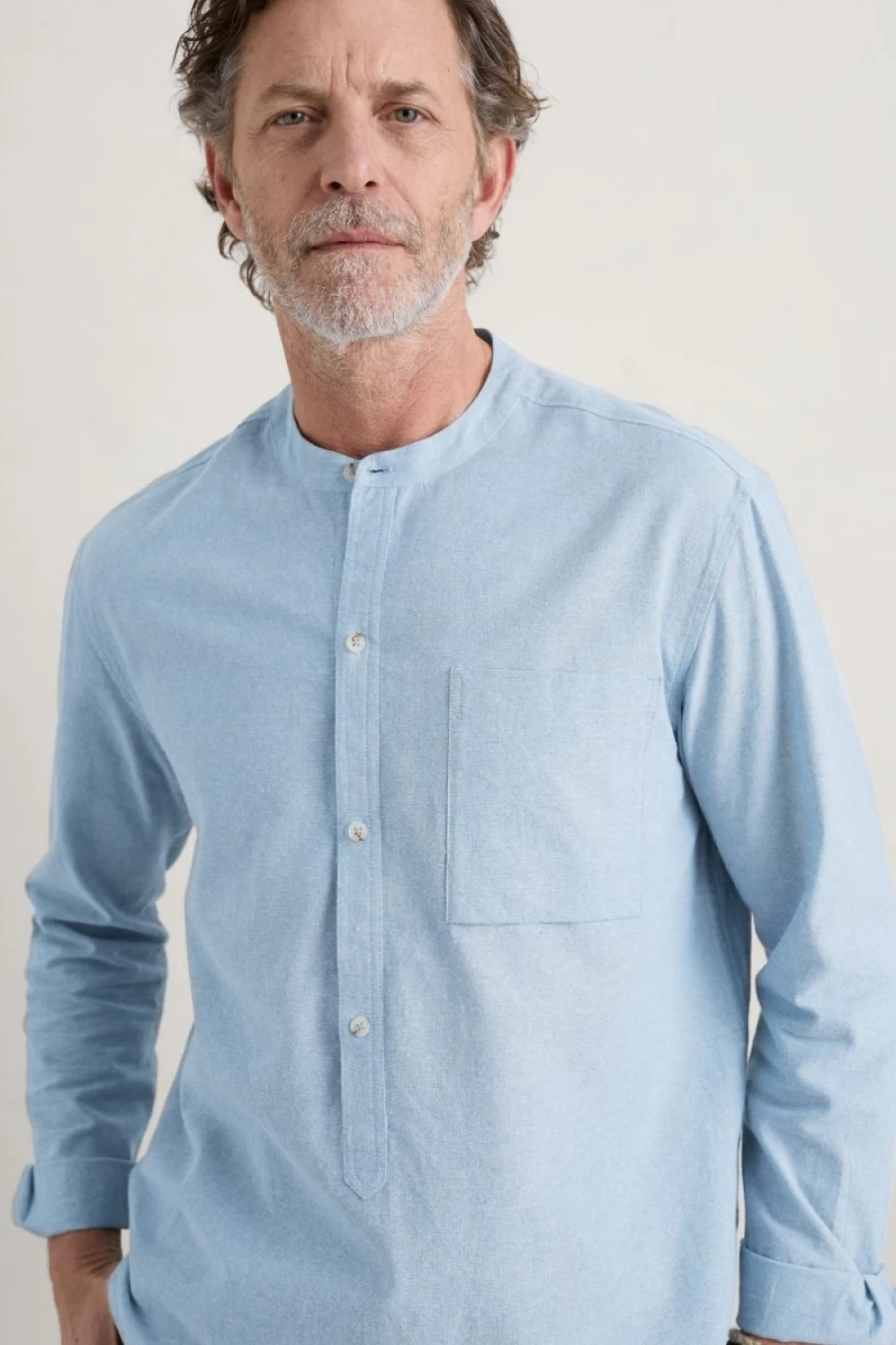 Seasalt Cornwall Men's Organic Cotton Chambray Shirt in Chambray Blue