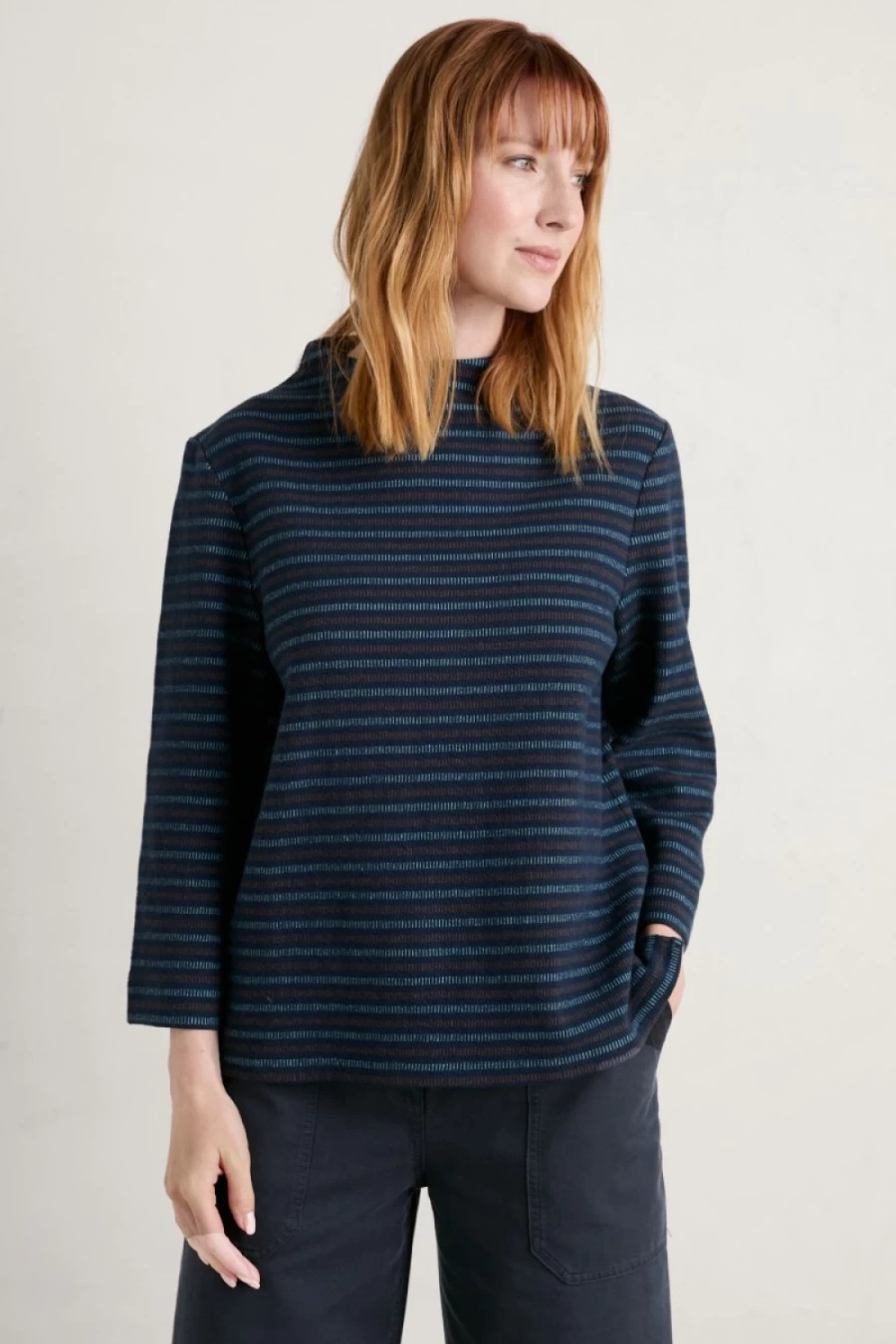 "Seasalt Cornwall Women's Stylistic Jacquard Top in Bramble Bank Quay Toffee"