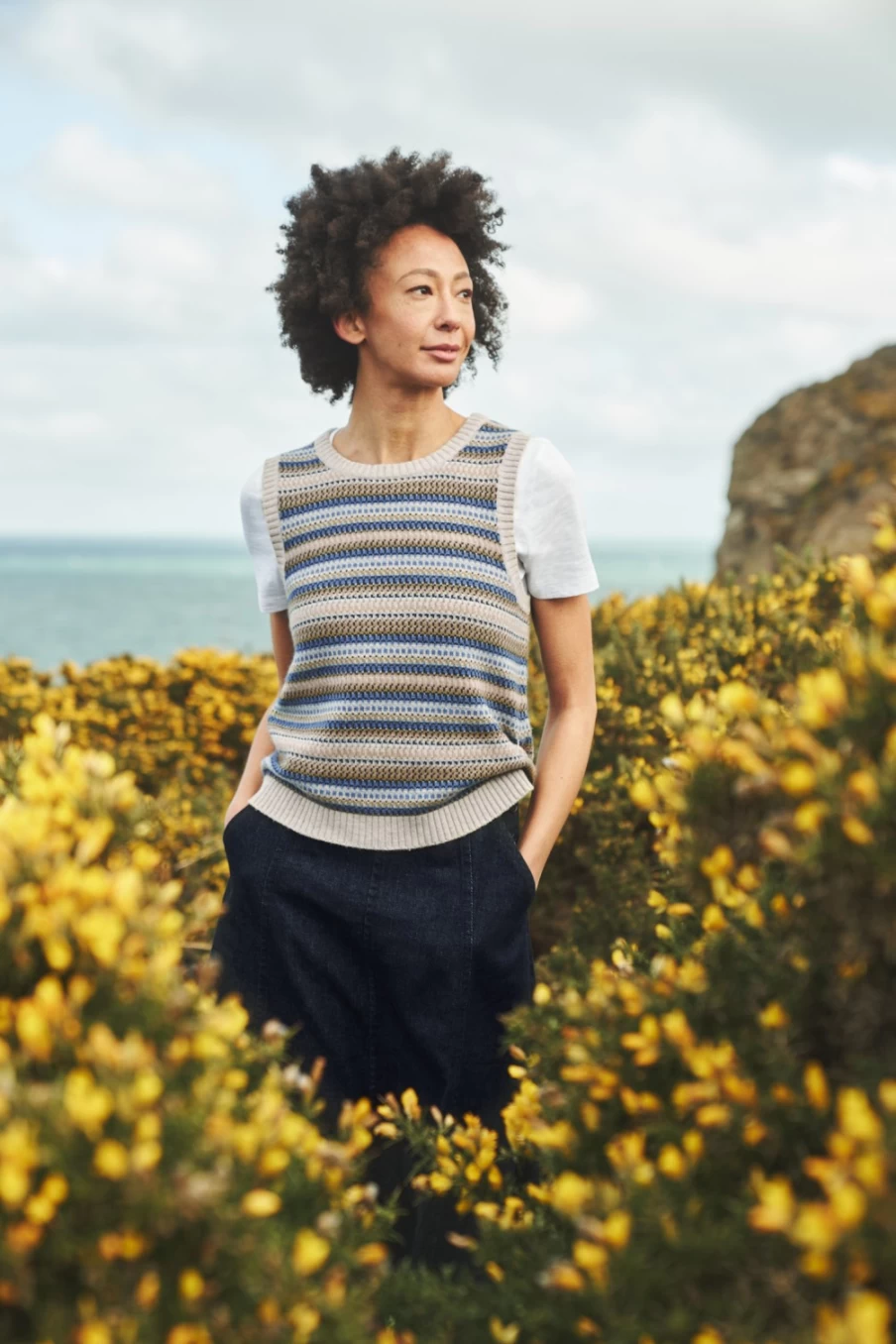 Seasalt Cornwall Women's Fair Isle Knitted Vest in Paving Kelp Mid Whirl Kelp