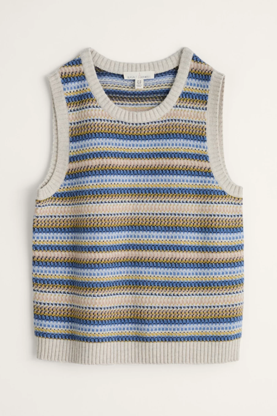 Seasalt Cornwall Women's Fair Isle Knitted Vest in Paving Kelp Mid Whirl Kelp