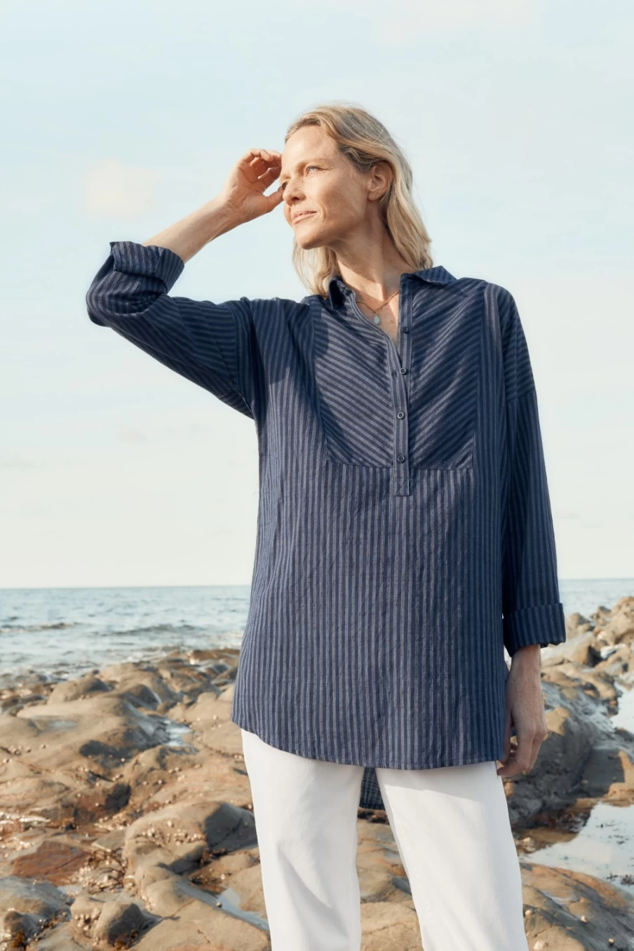 Seasalt Cornwall Women's Jibe Maritime Longline Shirt - Packet Boat Style