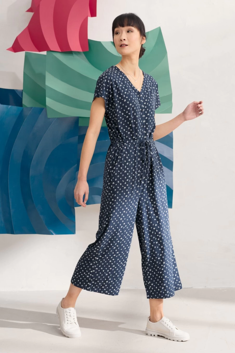 "Seasalt Cornwall Women's Rose Trellis Wide Leg Jumpsuit - Floral Print Romper"