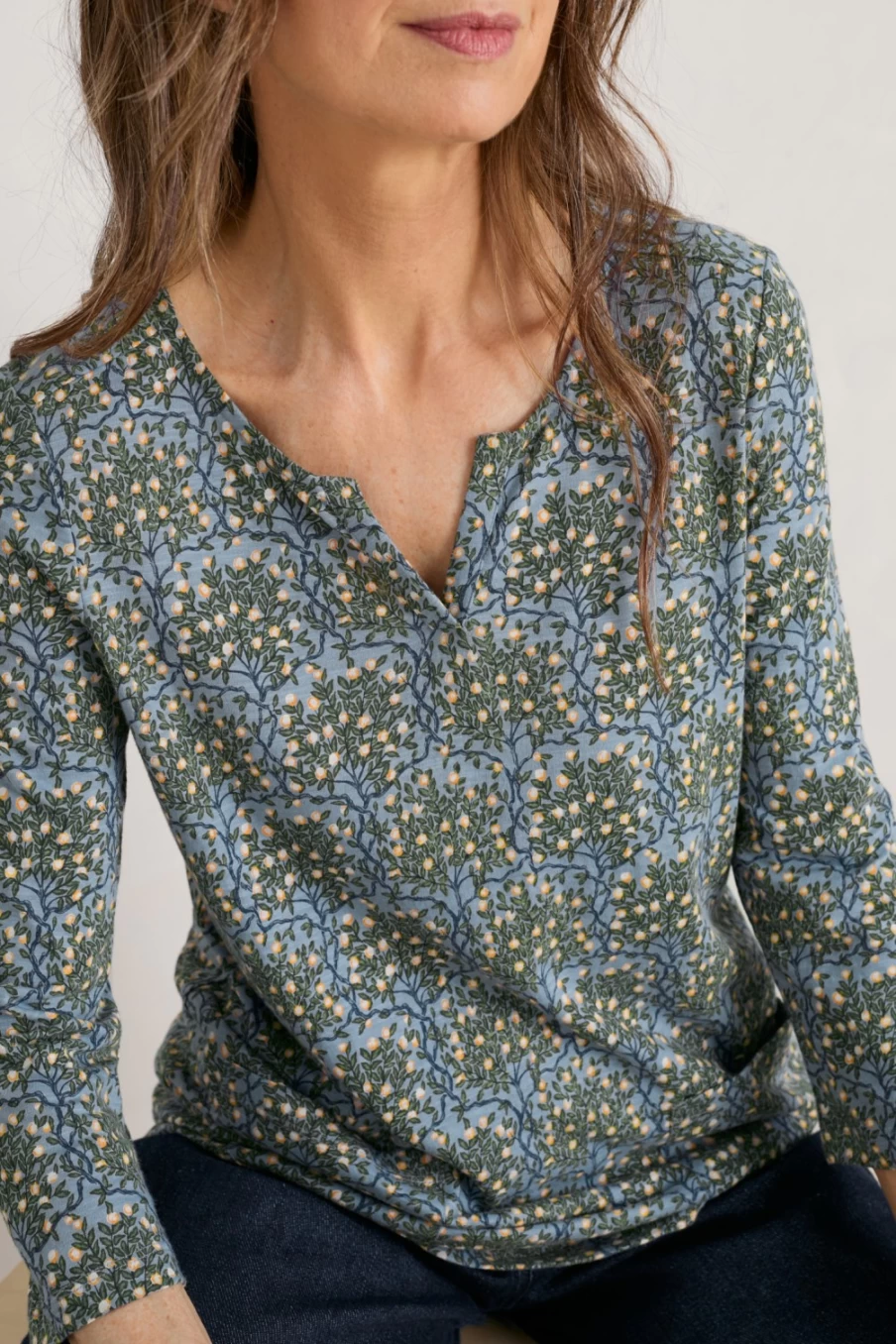 "Seasalt Cornwall Women's Gypsophila Notch Neck Top - Floral Boho Blouse"