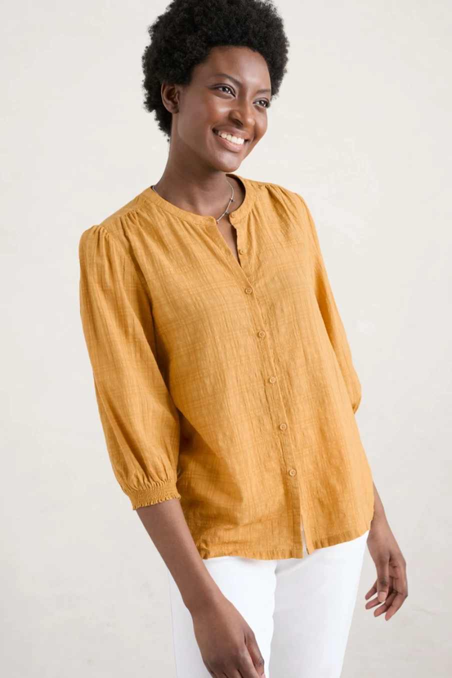 Seasalt Cornwall Women's Sandstone Shell Song 3/4 Sleeve Top