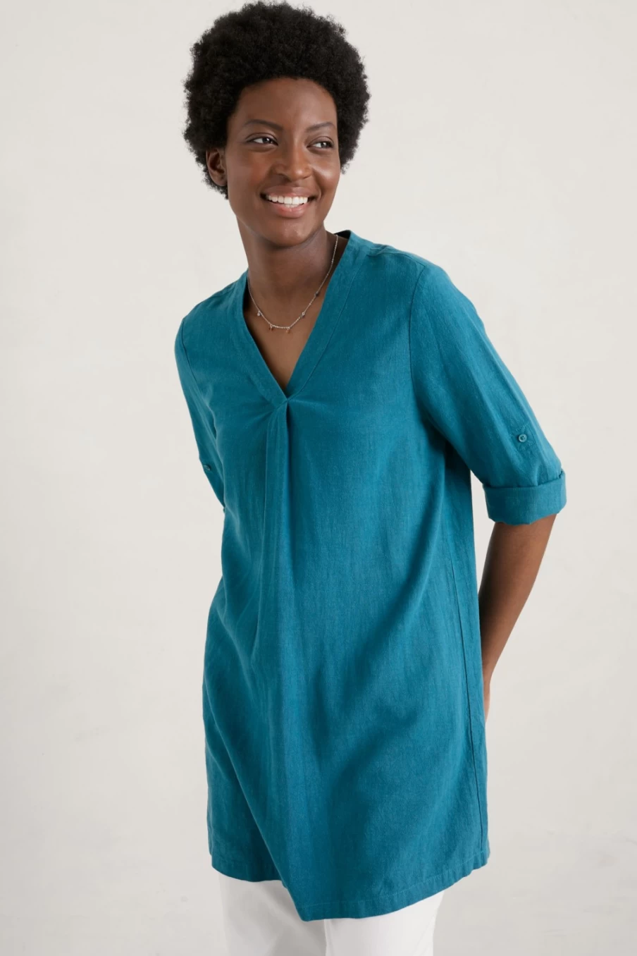 Seasalt Cornwall Women's Atlantic Linen Blend V-Neck Brittle Star Tunic Top