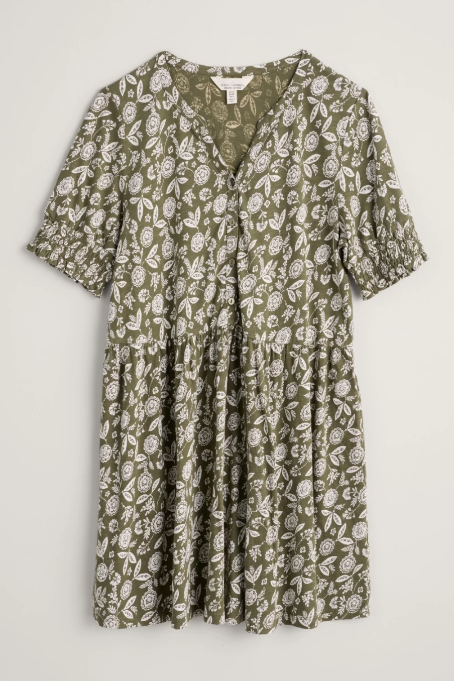 Seasalt Cornwall Women's Organic Cotton Jersey Tunic - Block Floral Light Olive