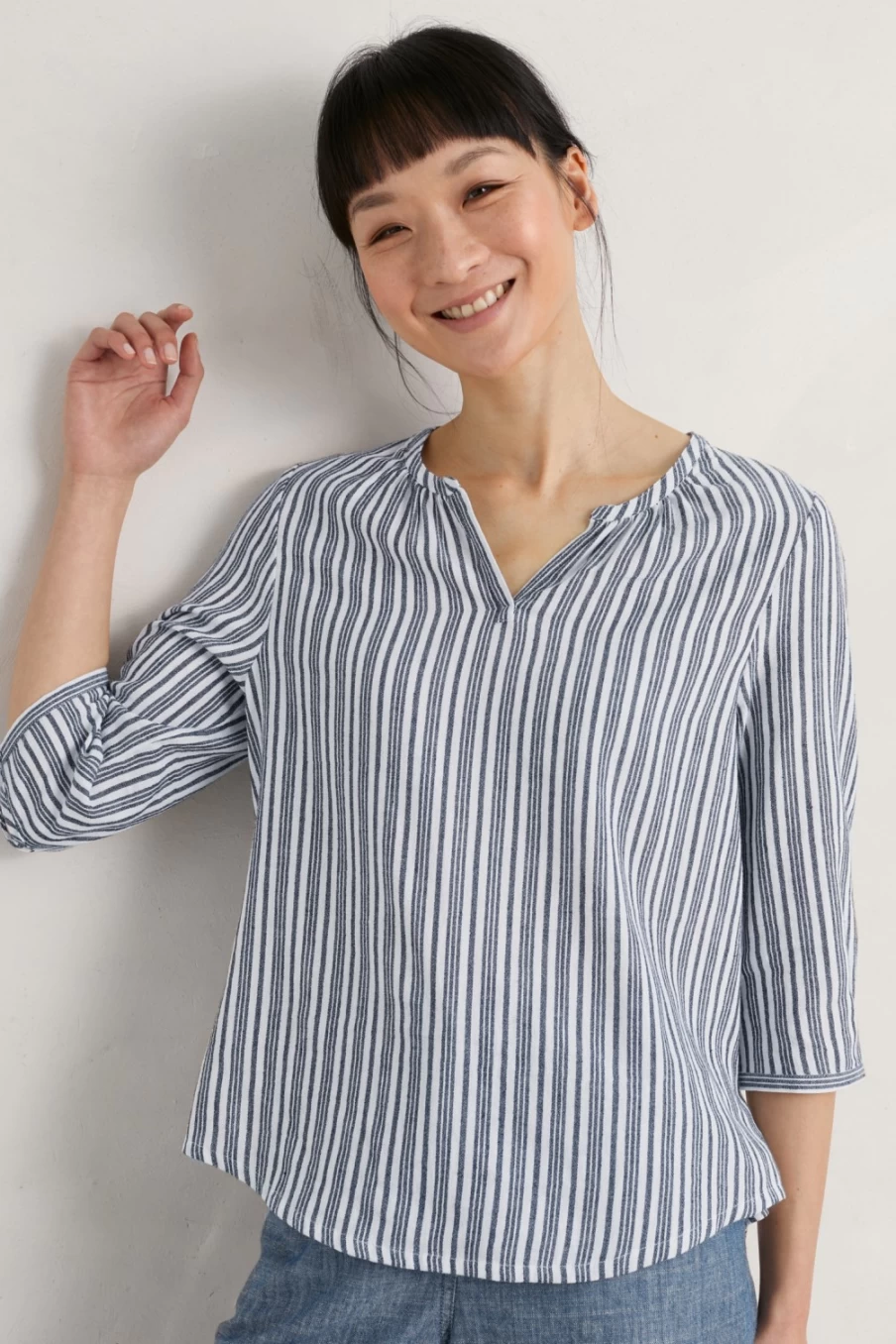 Seasalt Cornwall Women's Buoy Barnacle Maritime Striped 3/4 Sleeve Top - Stone's Throw Style