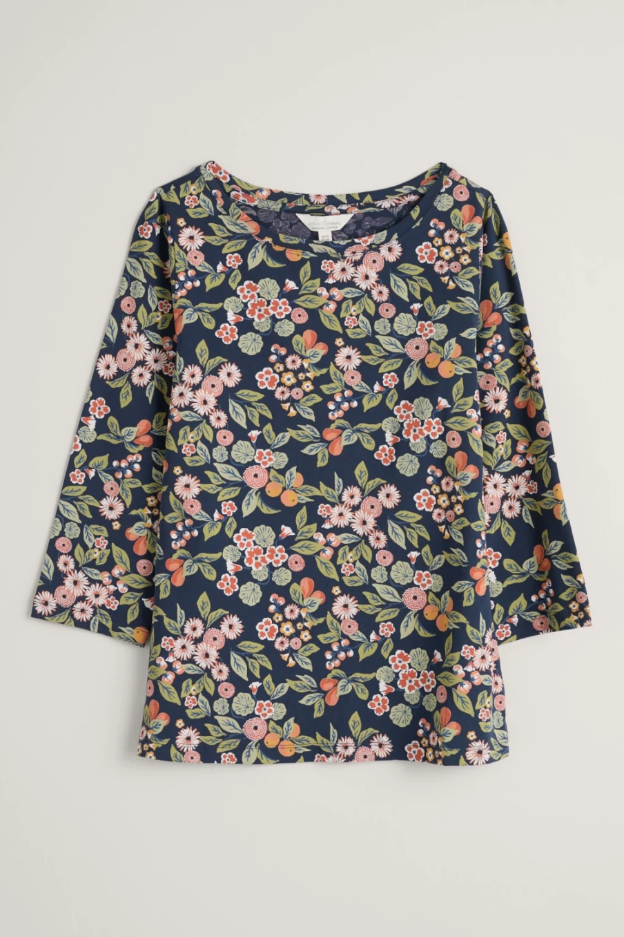 "Seasalt Cornwall Women's Easel 3/4 Sleeve Top – Floral Print Casual Blouse"