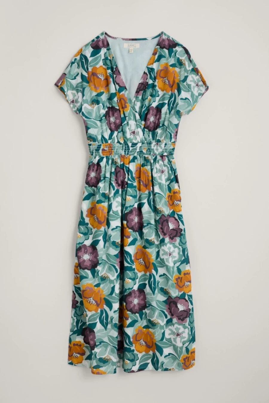 Seasalt Cornwall Women's Tresillian Walk Smocked Dress in Collage Floral Seahorse Print
