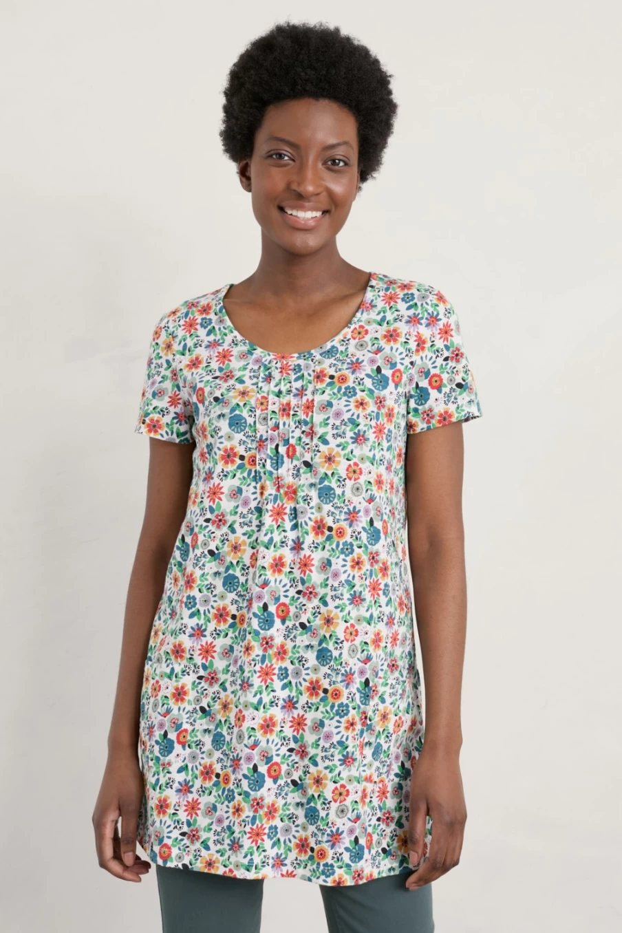 Seasalt Cornwall Women's Busy Lizzy Floral Short Sleeve Tunic Top