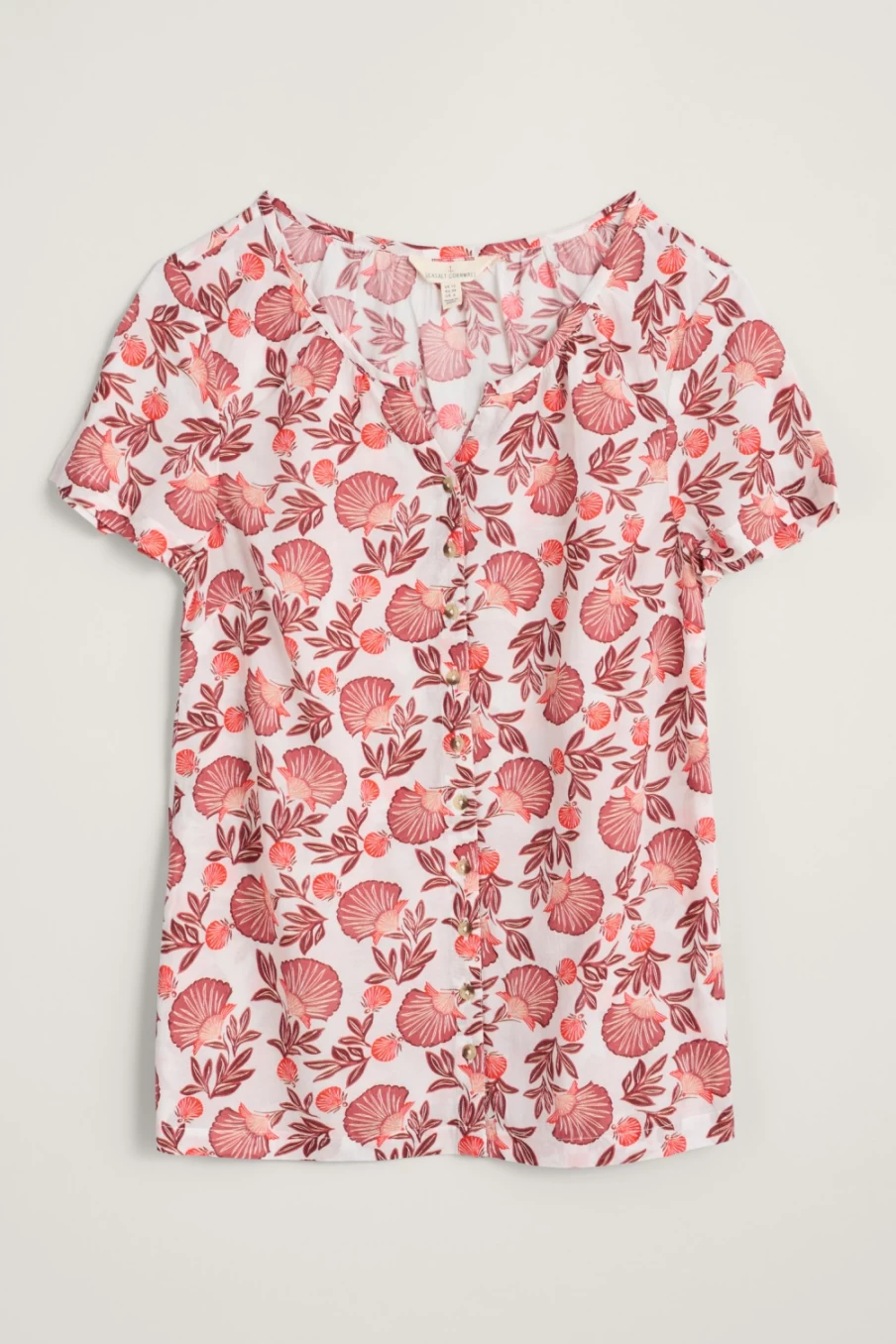 "Seasalt Cornwall Women's Spring Window Cotton Blend Top in Scallop Floral Chalk"