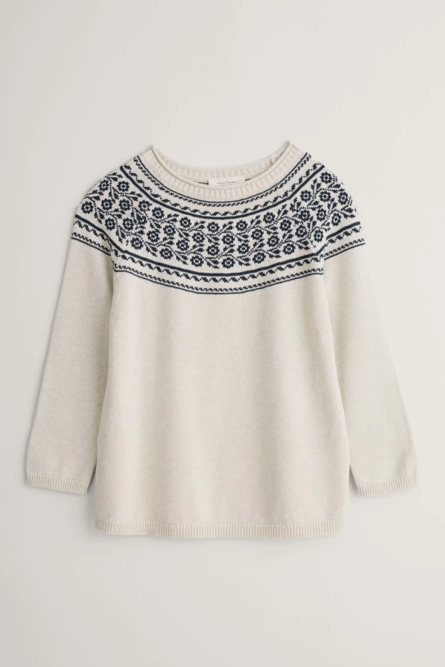 Seasalt Cornwall Women's Organic Cotton Jumper in Tapestries Ecru Inkwell - Polurrian Cove Style
