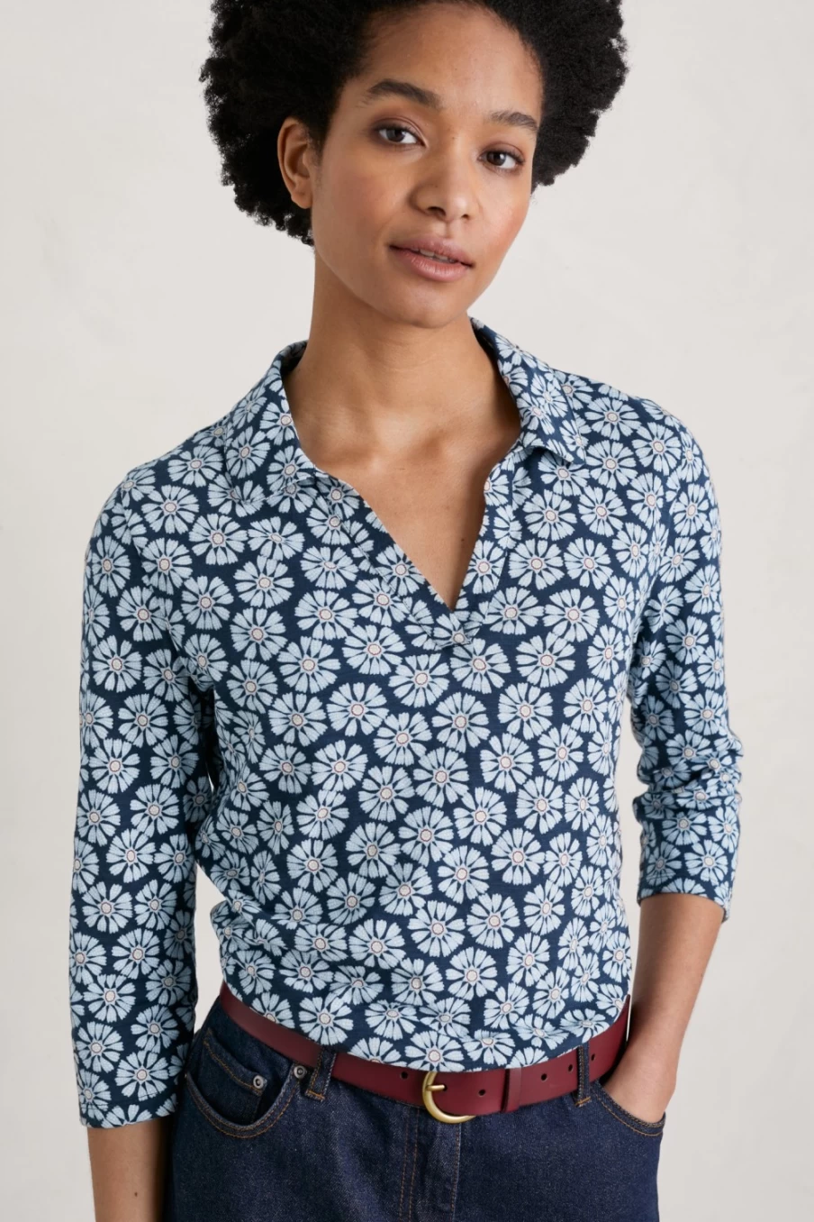 Seasalt Cornwall Women's Wavecrest Jersey Shirt in Daisy Crochet Maritime
