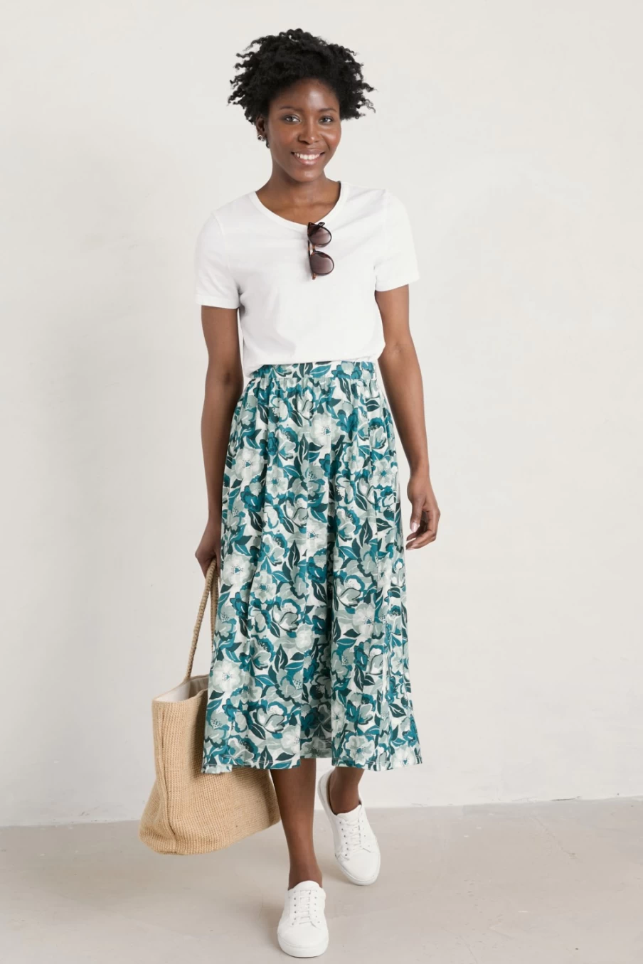 "Seasalt Cornwall Women's Collage Floral Reflection Ready Sail Printed Jersey Midi Skirt"