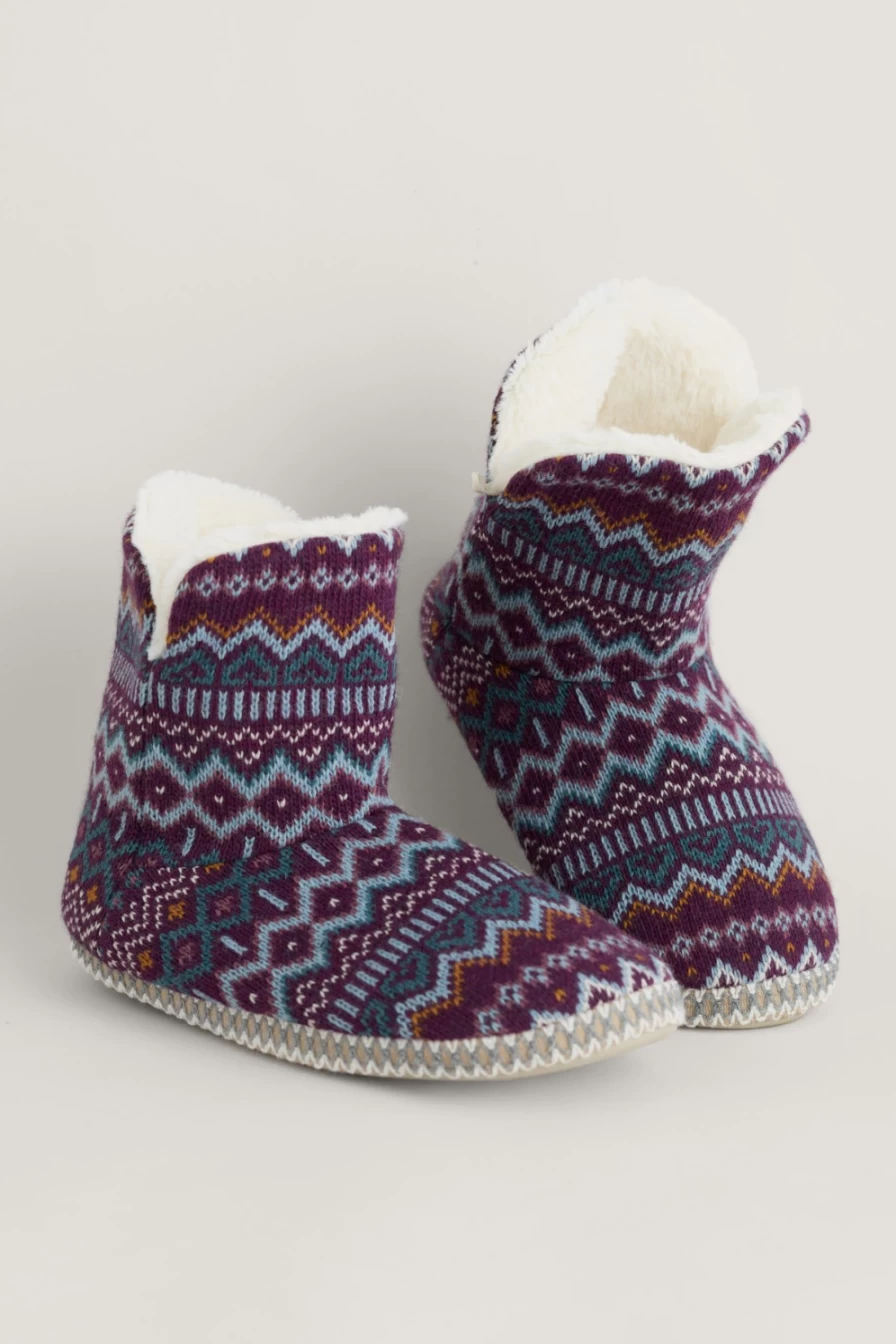 Seasalt Cornwall Women's Icelandic Grape Mix Snooze Slipper Booties - Cozy Warm House Shoes