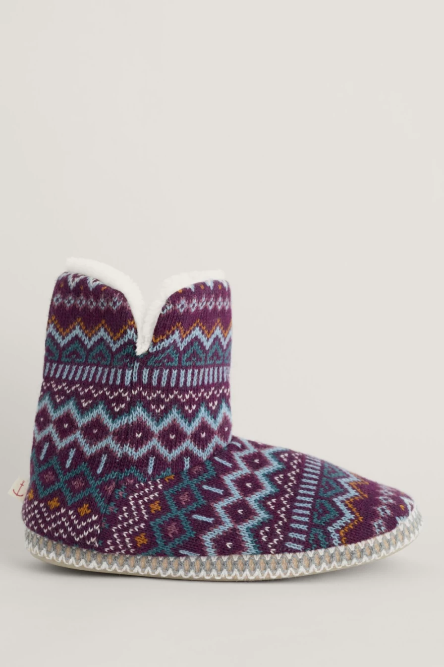 Seasalt Cornwall Women's Icelandic Grape Mix Snooze Slipper Booties - Cozy Warm House Shoes