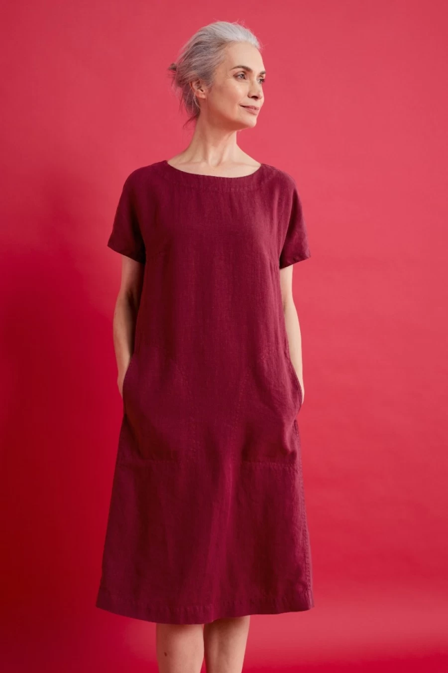 "Seasalt Cornwall Women's Primary Linen Dress in Dulse Color"
