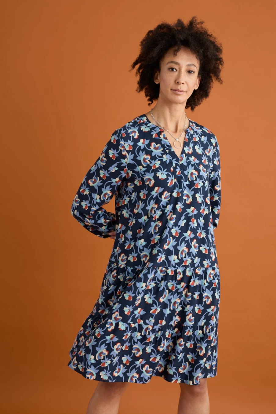 Seasalt Cornwall Women's Proctor Tiered Dress in Hellebore Collage Maritime Print