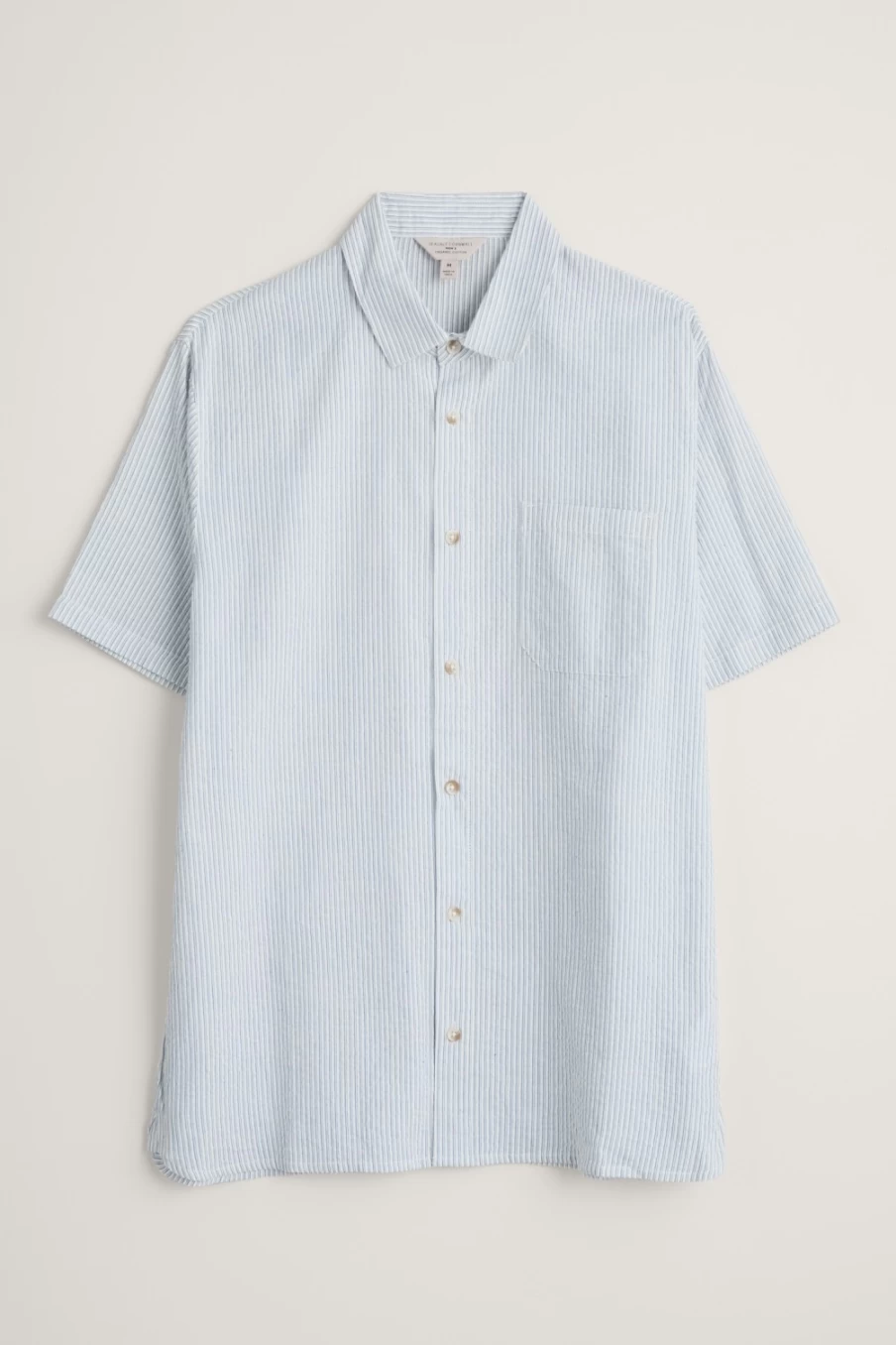 Men's Seasalt Cornwall Barometer Chalk Sail Blue Seersucker Short Sleeve Shirt