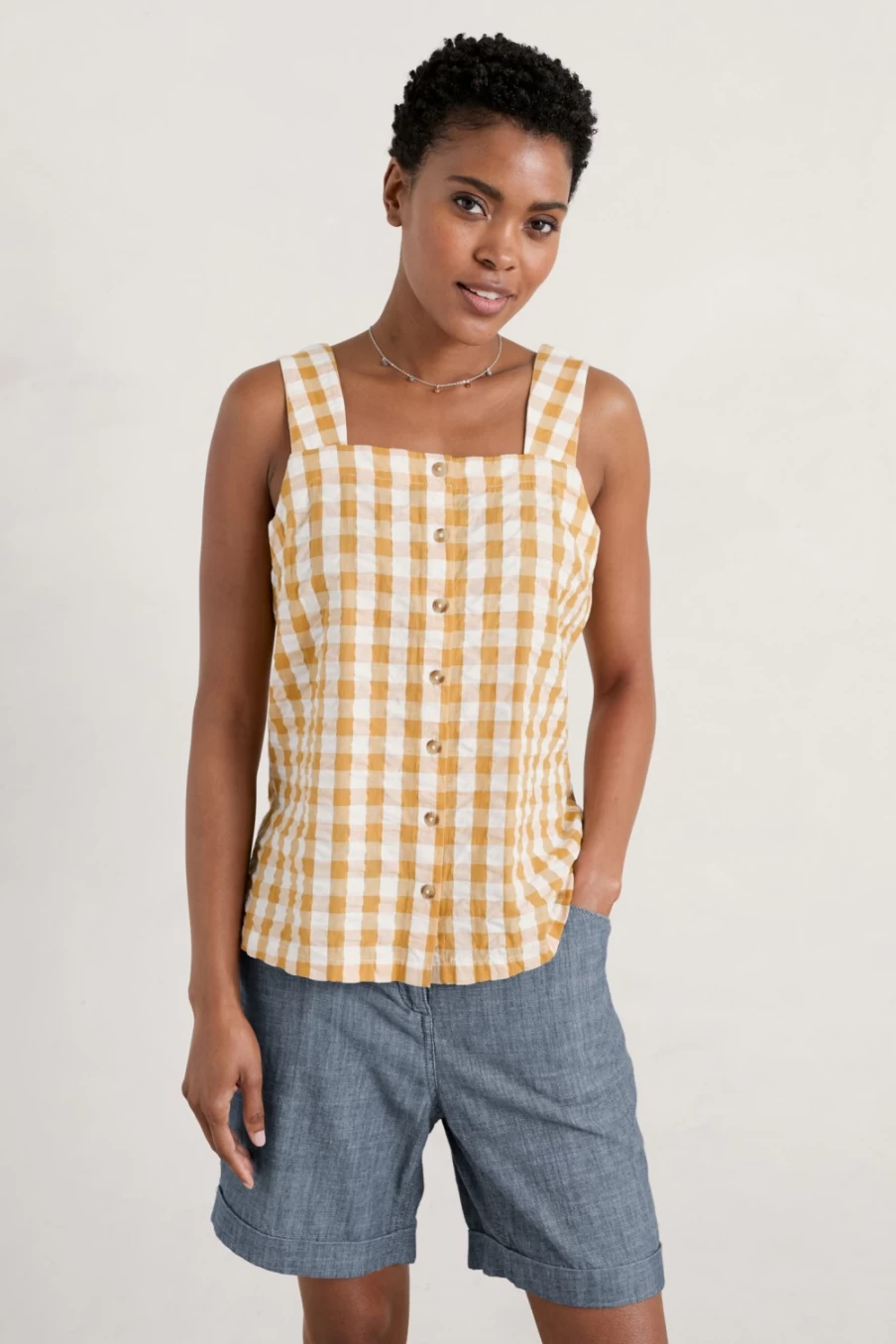"Seasalt Cornwall Women's Guiding Star Top in Searoads Mustard Seed Color"