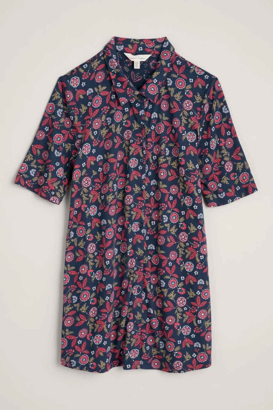 Seasalt Cornwall Women's Block Floral Maritime Sea Cliff Short Sleeve Jersey Shirt
