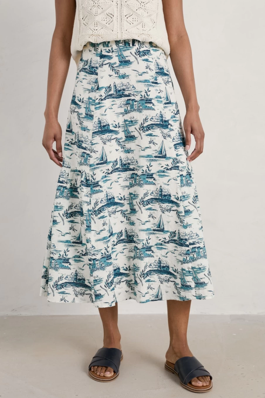 Seasalt Cornwall Women's Heather Drifts Midi Skirt - Floral Print Casual Summer Skirt