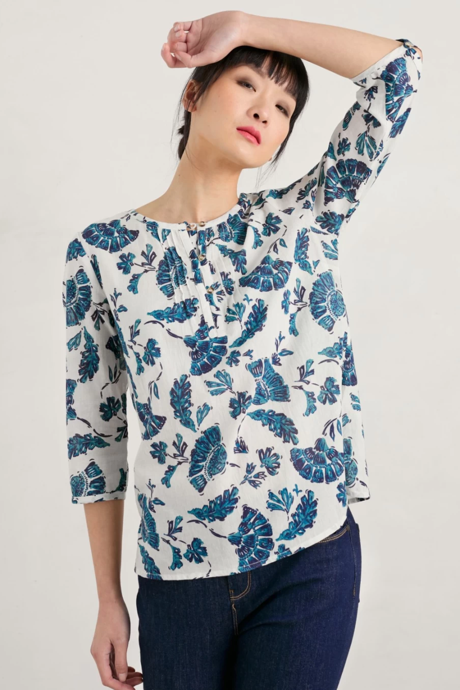 Seasalt Cornwall Women's Meadow Comfrey Floral Top in Inky Brocade Chalk