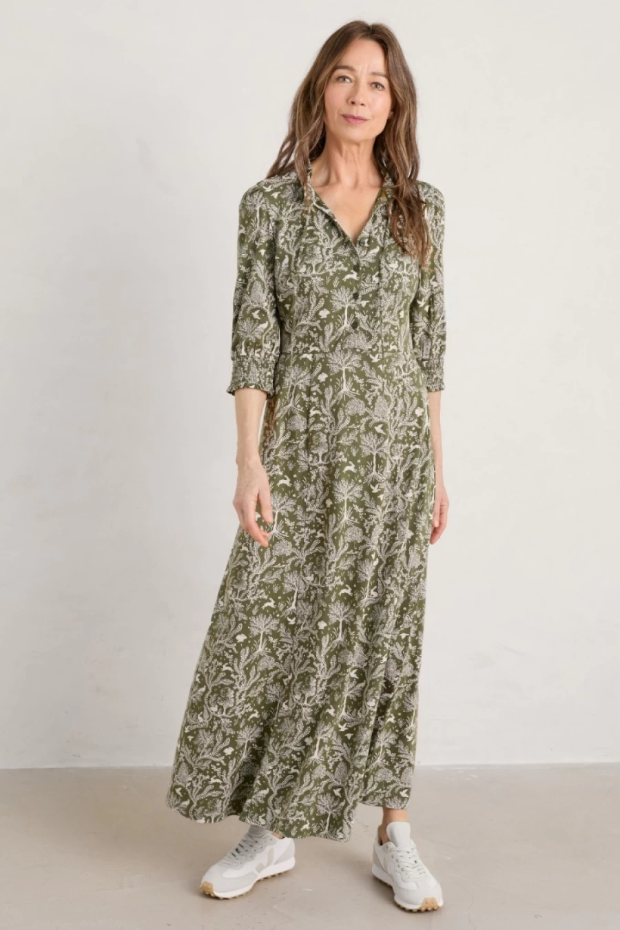 Seasalt Cornwall Women's Organic Cotton Jersey Dress in Garden Meadow Light Olive | Felicity Style