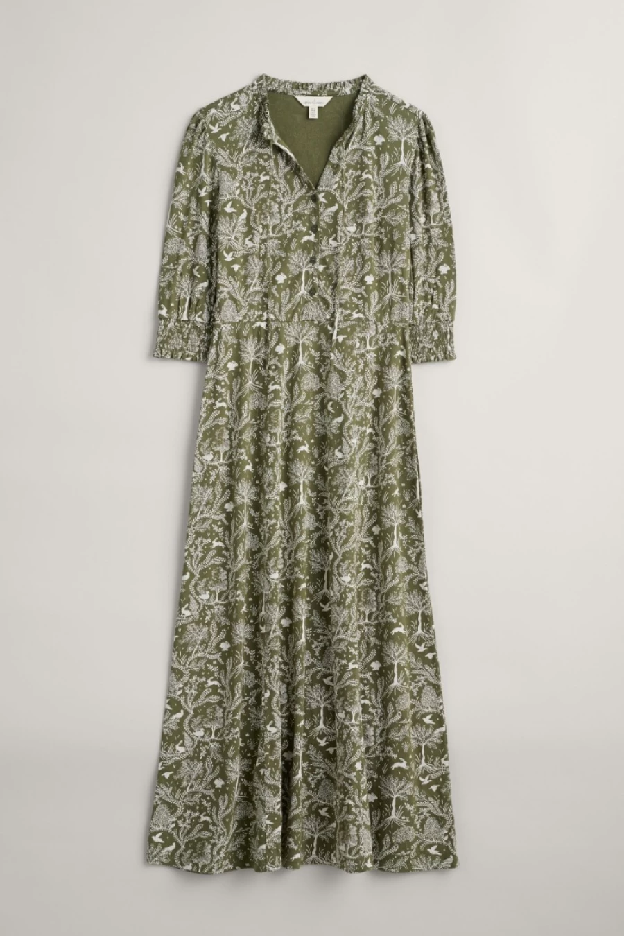 Seasalt Cornwall Women's Organic Cotton Jersey Dress in Garden Meadow Light Olive | Felicity Style