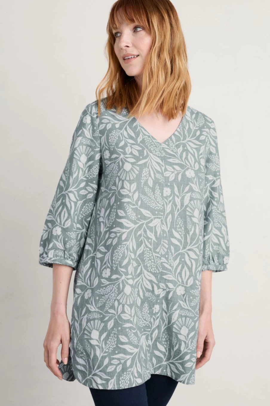 Seasalt Cornwall Women's Loganberry Organic Cotton Tunic in Folk Meadow Moth